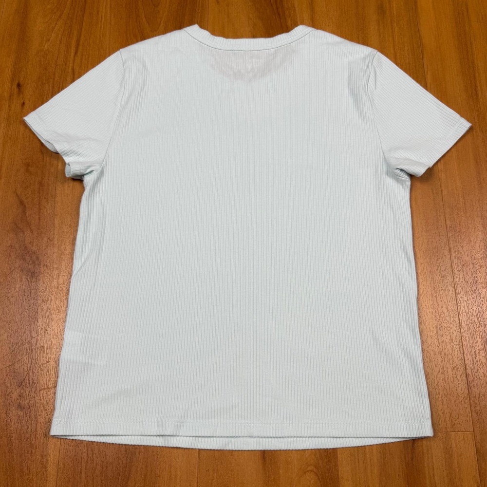 American Eagle Ribbed Short Sleeve T-Shirt Mint Green Crew Neck Top L 037-2370 - Picture 2 of 10